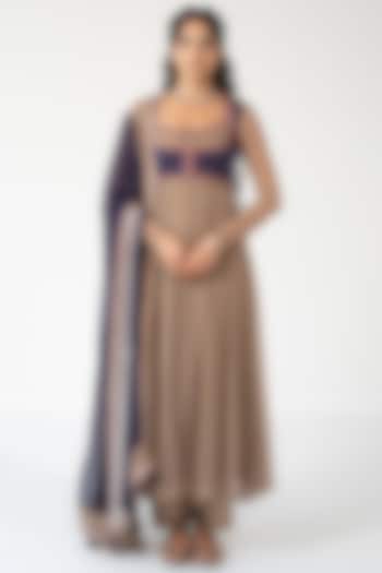 Beige Chiffon Bandhani Printed Koti Party Wear Anarkali Set by Baise Gaba at Pernia's Pop Up Shop