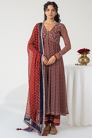 Multi-Colored Chiffon Printed Anarkali Set by Baise Gaba