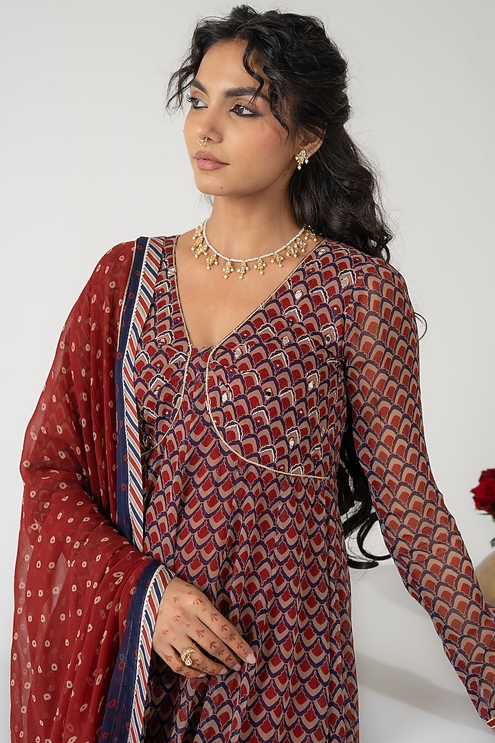 Multi-Colored Chiffon Printed Anarkali Set by Baise Gaba at Pernia's Pop Up Shop