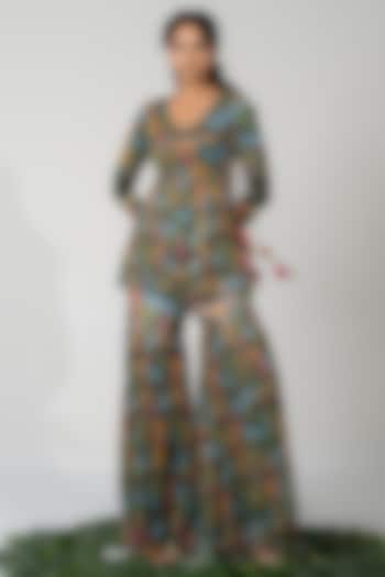 Green Lurex Chiffon Printed Gharara Set by Baise Gaba at Pernia's Pop Up Shop