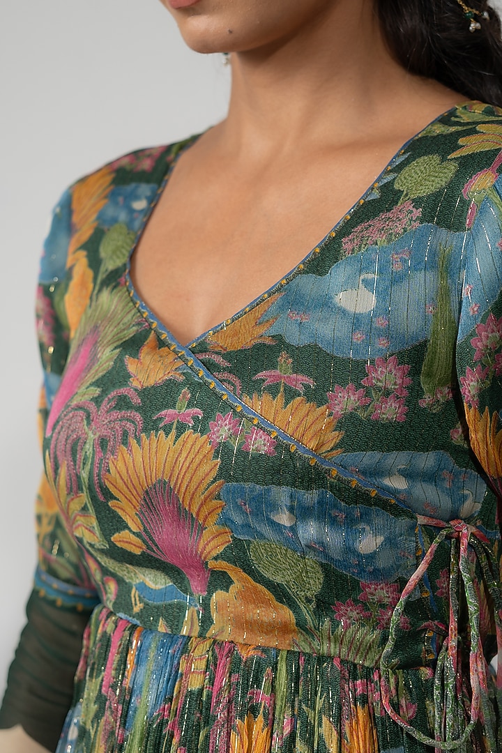 Green Lurex Chiffon Printed Gharara Set by Baise Gaba at Pernia's Pop Up Shop