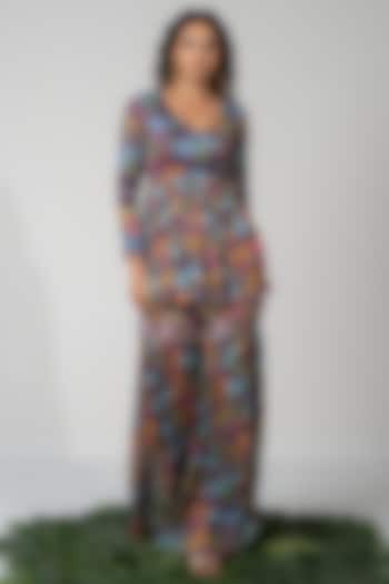 Purple Lurex Chiffon Printed Gharara Set by Baise Gaba at Pernia's Pop Up Shop