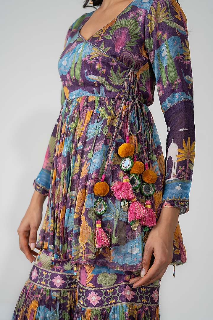 Purple Lurex Chiffon Printed Gharara Set by Baise Gaba at Pernia's Pop Up Shop