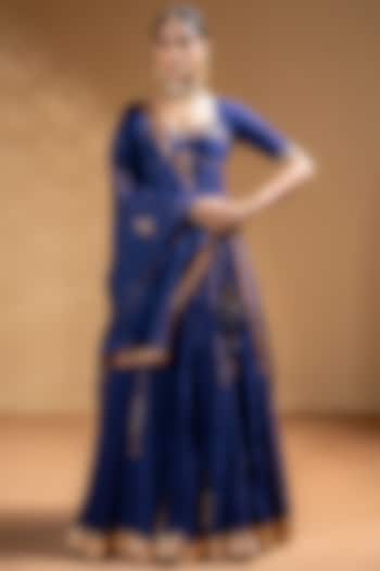 Blue Chanderi Gota Embellished Wedding Lehenga Set by Baise Gaba at Pernia's Pop Up Shop