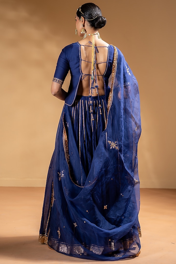 Blue Chanderi Gota Embellished Wedding Lehenga Set by Baise Gaba at Pernia's Pop Up Shop