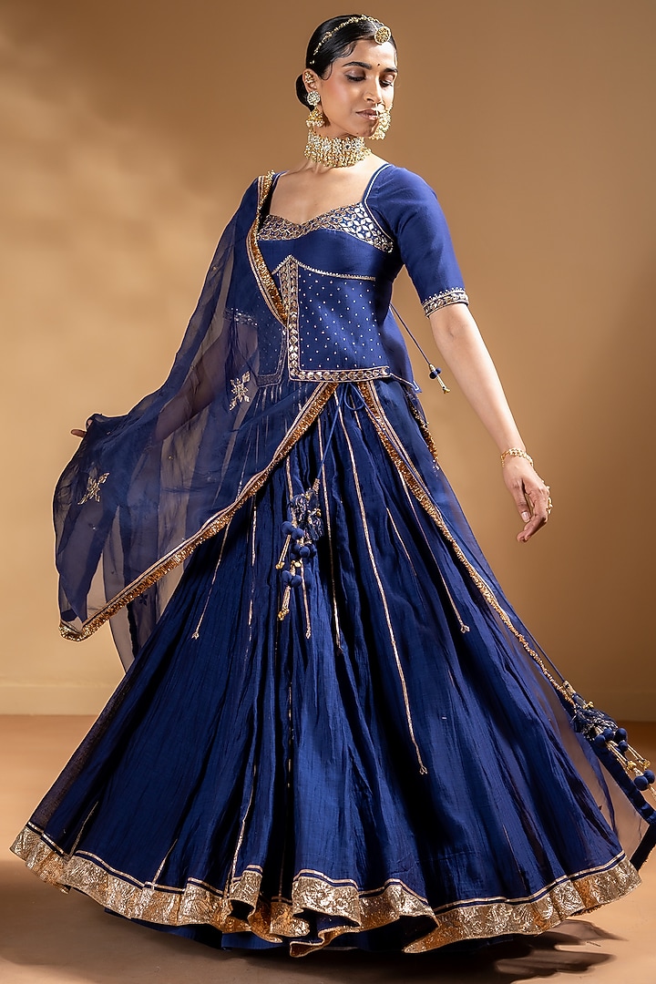 Blue Chanderi Gota Embellished Wedding Lehenga Set by Baise Gaba at Pernia's Pop Up Shop
