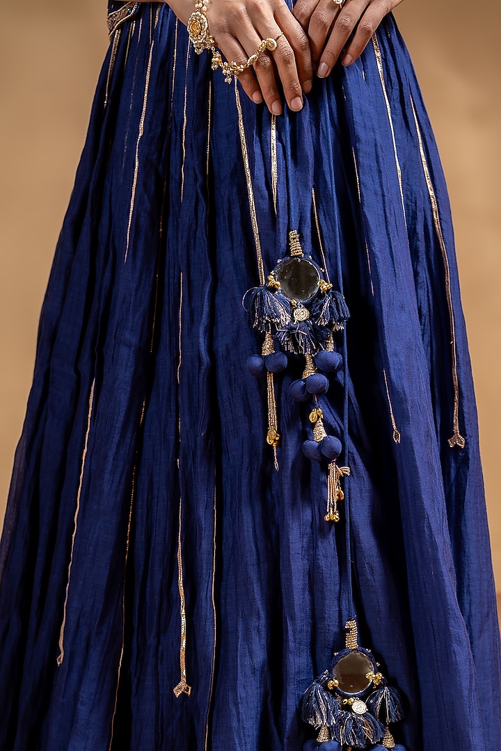Blue Chanderi Gota Embellished Wedding Lehenga Set by Baise Gaba at Pernia's Pop Up Shop