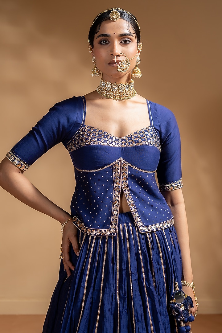 Blue Chanderi Gota Embellished Wedding Lehenga Set by Baise Gaba at Pernia's Pop Up Shop