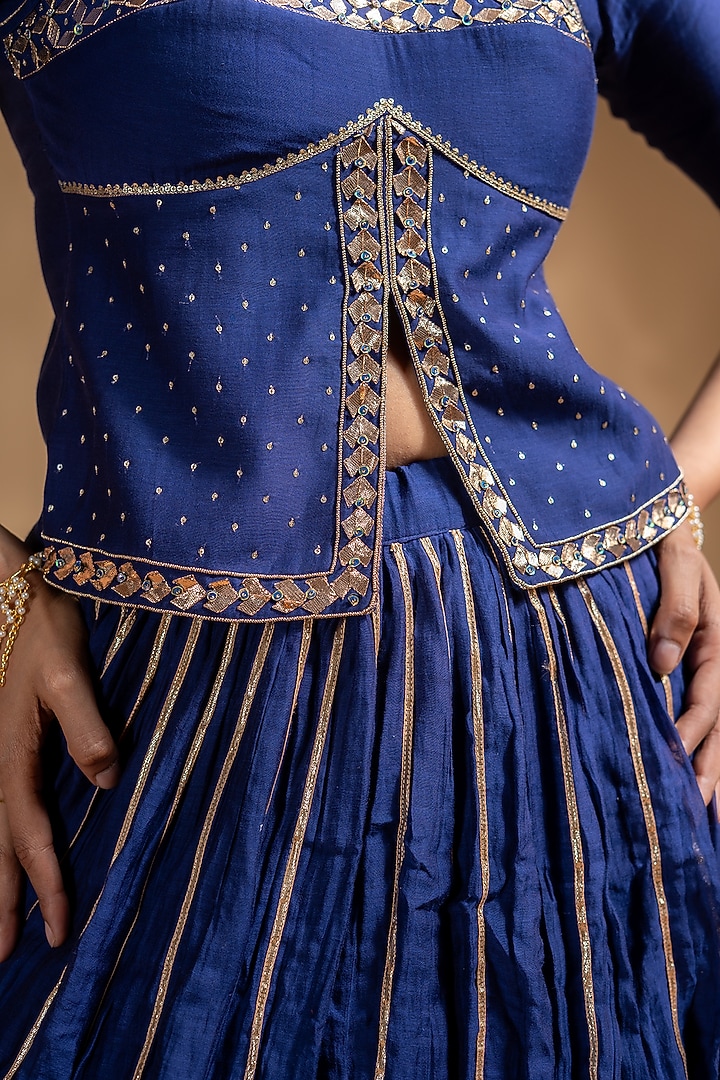 Blue Chanderi Gota Embellished Wedding Lehenga Set by Baise Gaba at Pernia's Pop Up Shop