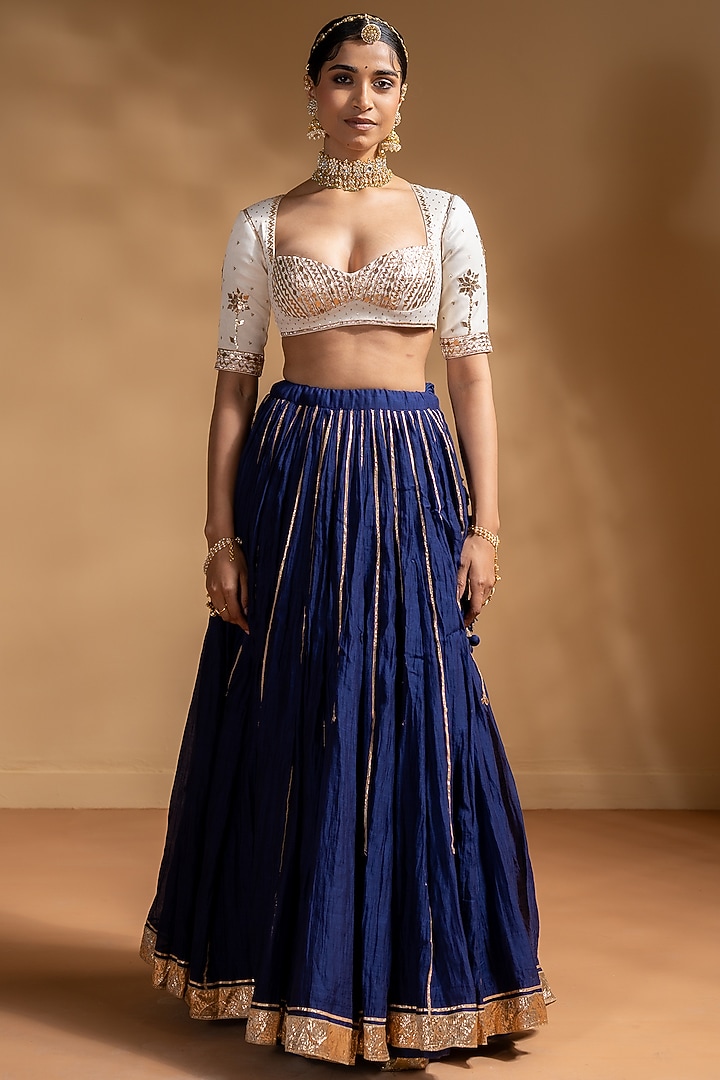 Blue Chanderi Gota Embellished Wedding Lehenga Set by Baise Gaba at Pernia's Pop Up Shop