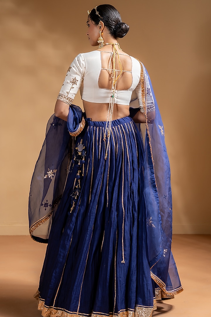 Blue Chanderi Gota Embellished Wedding Lehenga Set by Baise Gaba at Pernia's Pop Up Shop