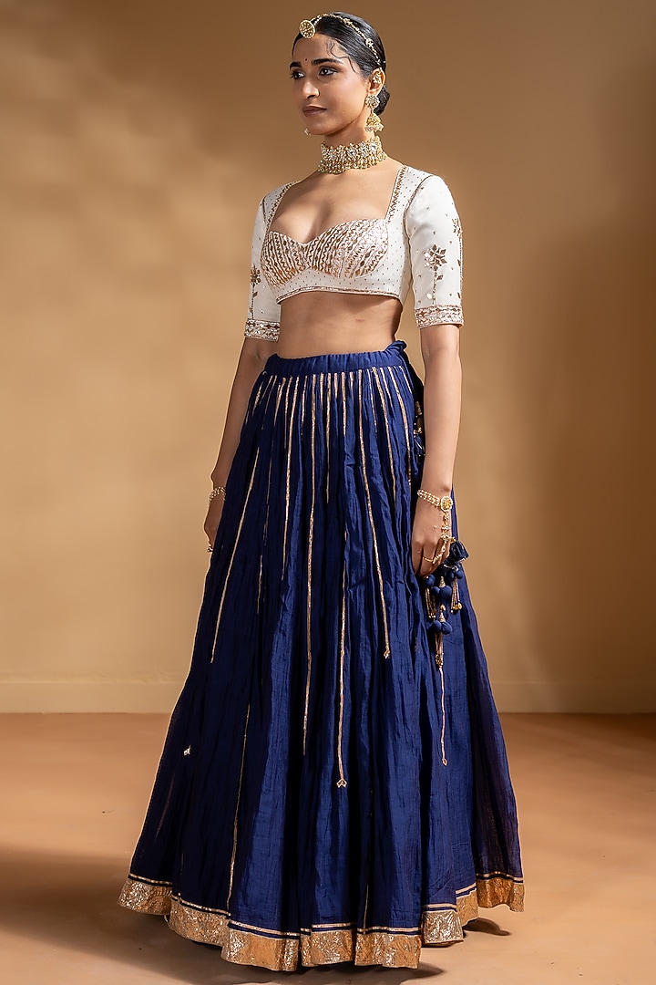 Blue Chanderi Gota Embellished Wedding Lehenga Set by Baise Gaba at Pernia's Pop Up Shop