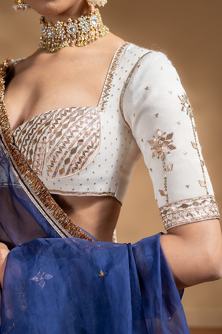 Blue Chanderi Gota Embellished Wedding Lehenga Set by Baise Gaba at Pernia's Pop Up Shop