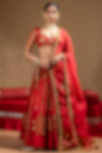Red Chanderi Gota Embellished Wedding Lehenga Set by Baise Gaba at Pernia's Pop Up Shop