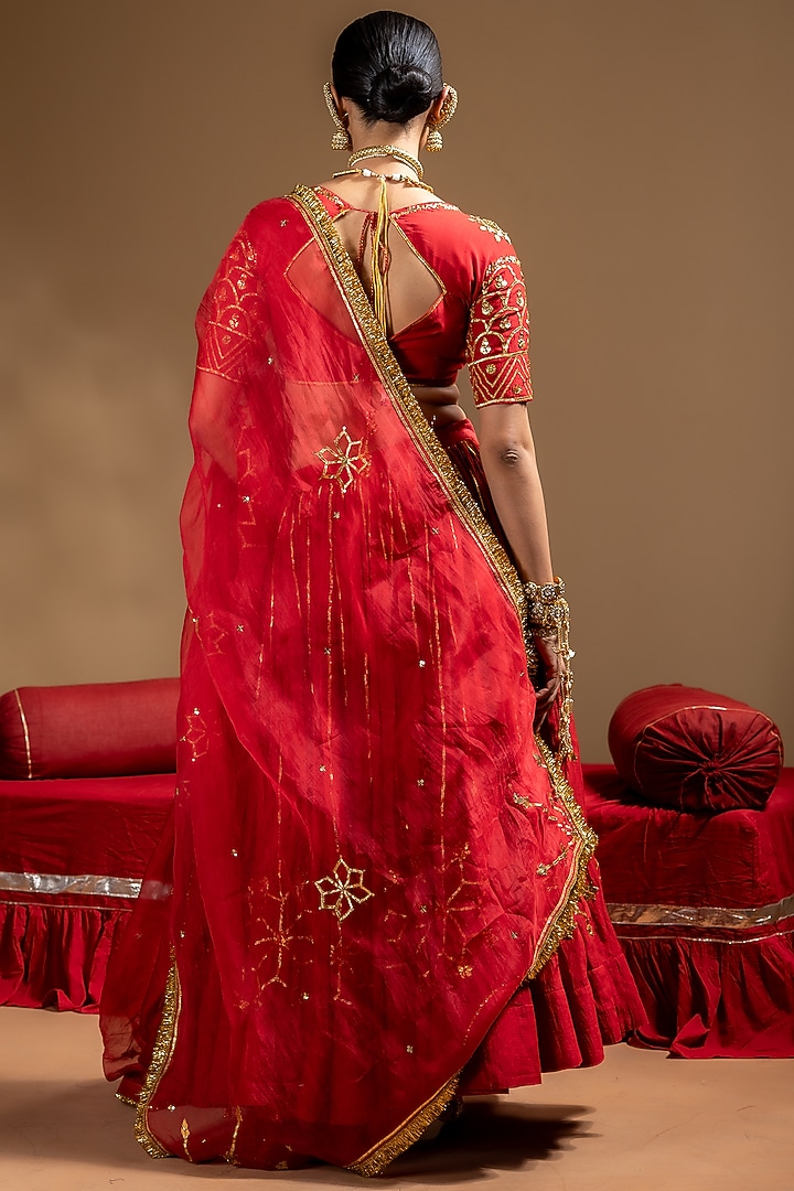 Red Chanderi Gota Embellished Wedding Lehenga Set by Baise Gaba at Pernia's Pop Up Shop