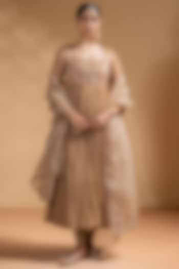 Mocha-Colored Chanderi Gota Work Party Wear Anarkali Set by Baise Gaba at Pernia's Pop Up Shop