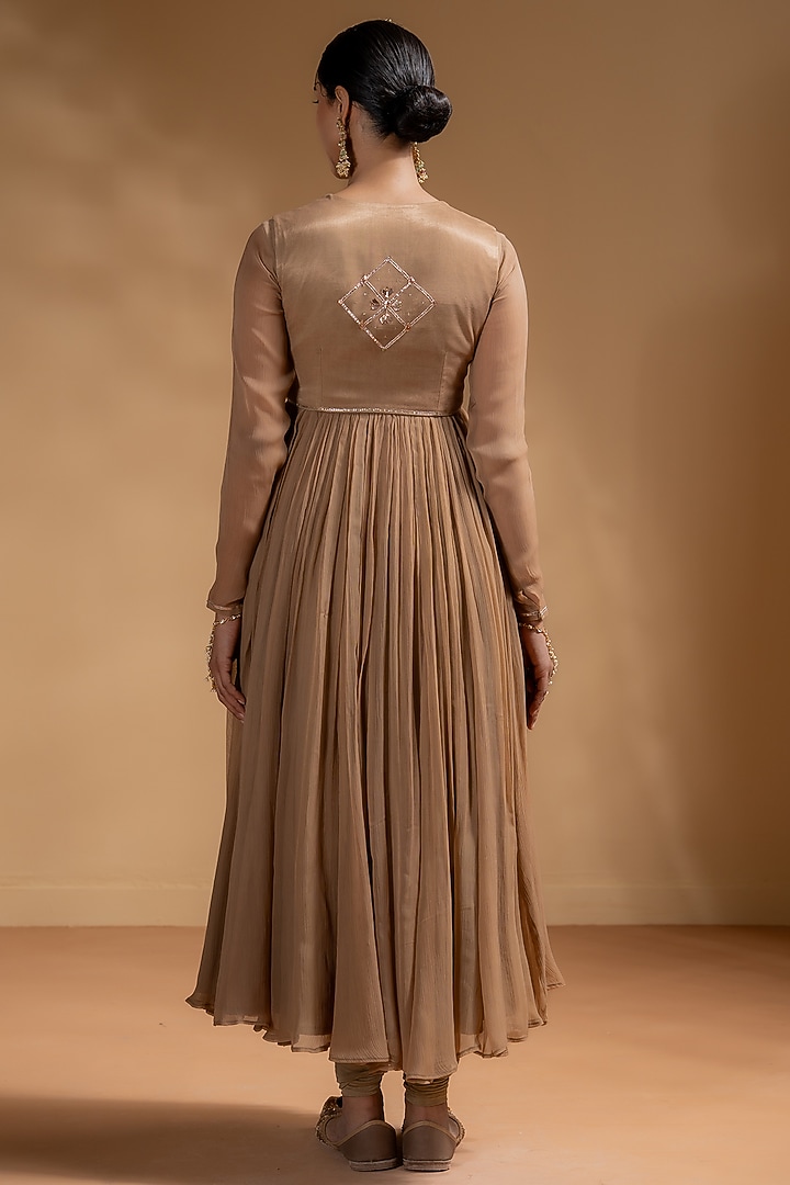 Mocha-Colored Chanderi Gota Work Party Wear Anarkali Set by Baise Gaba at Pernia's Pop Up Shop