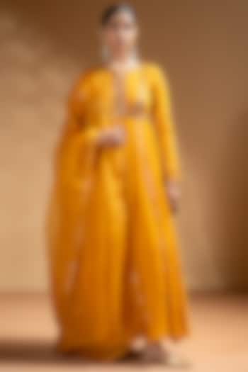 Yellow Chanderi Gota Work Party Wear Anarkali Set by Baise Gaba at Pernia's Pop Up Shop