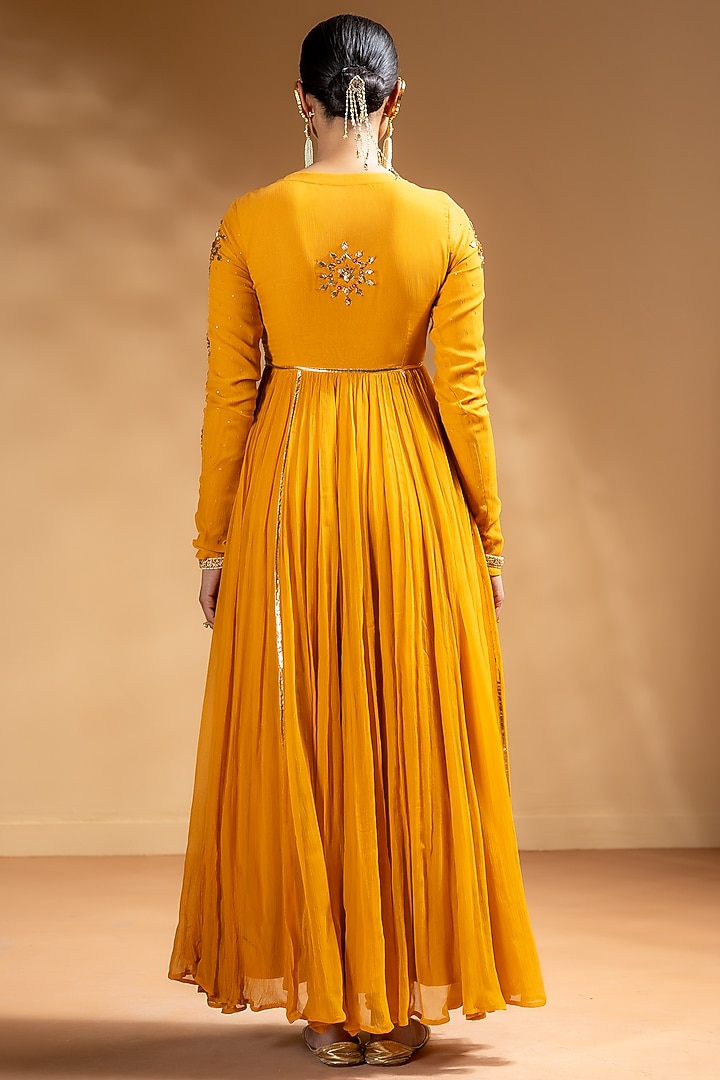 Yellow Chanderi Gota Work Party Wear Anarkali Set by Baise Gaba at Pernia's Pop Up Shop