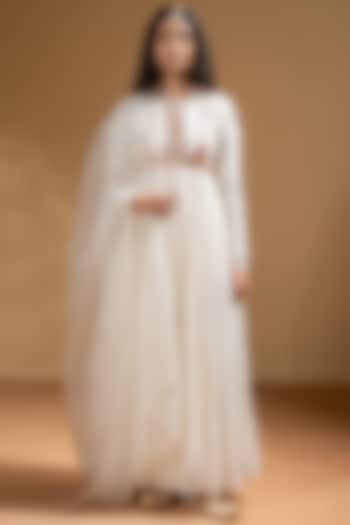 Off-White Chanderi Gota Work Party Wear Anarkali Set by Baise Gaba at Pernia's Pop Up Shop