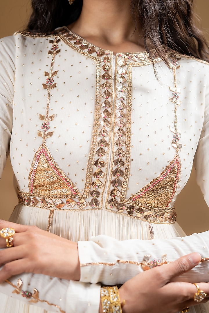 Off-White Chanderi Gota Work Party Wear Anarkali Set by Baise Gaba at Pernia's Pop Up Shop