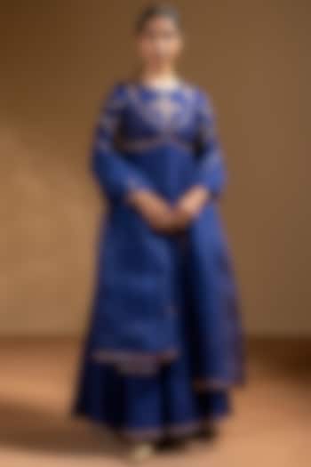 Blue Chanderi Gota Work Party Wear Anarkali Set by Baise Gaba at Pernia's Pop Up Shop