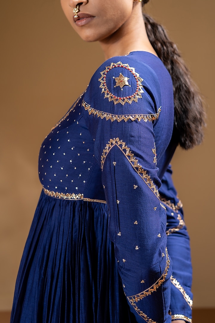 Blue Chanderi Gota Work Party Wear Anarkali Set by Baise Gaba at Pernia's Pop Up Shop