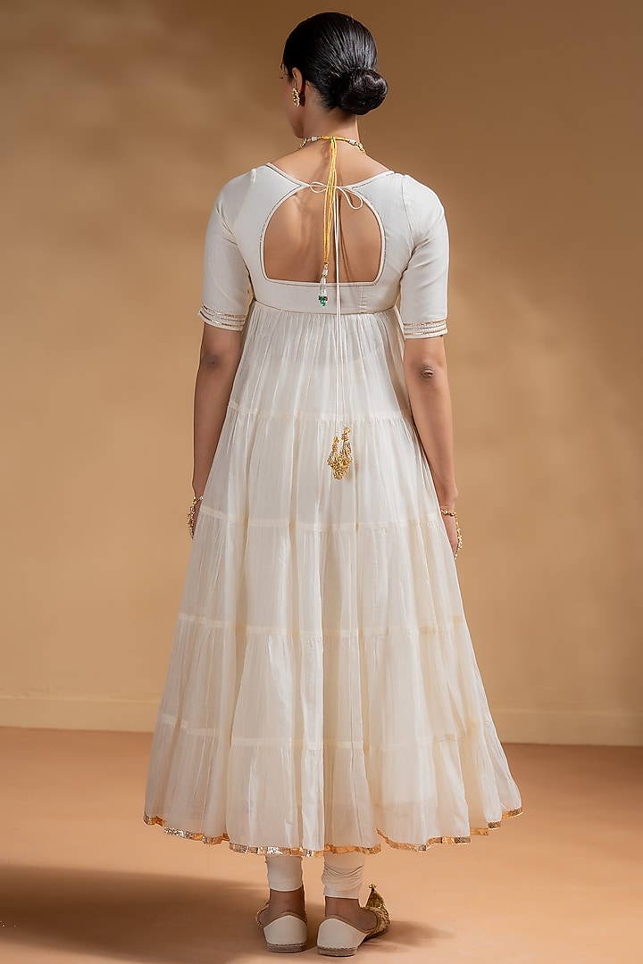 Off-White Chanderi Gota Work Tiered Party Wear Anarkali Set by Baise Gaba at Pernia's Pop Up Shop