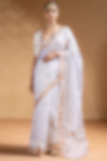 White Organza Embellished Wedding Saree Set by Baise Gaba at Pernia's Pop Up Shop