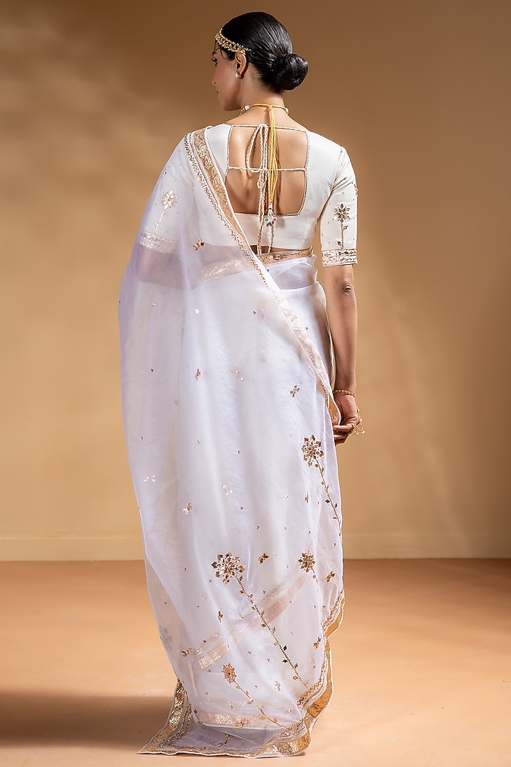 White Organza Embellished Wedding Saree Set by Baise Gaba at Pernia's Pop Up Shop