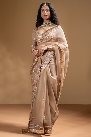Mocha Organza Gota Work Saree Set by Baise Gaba
