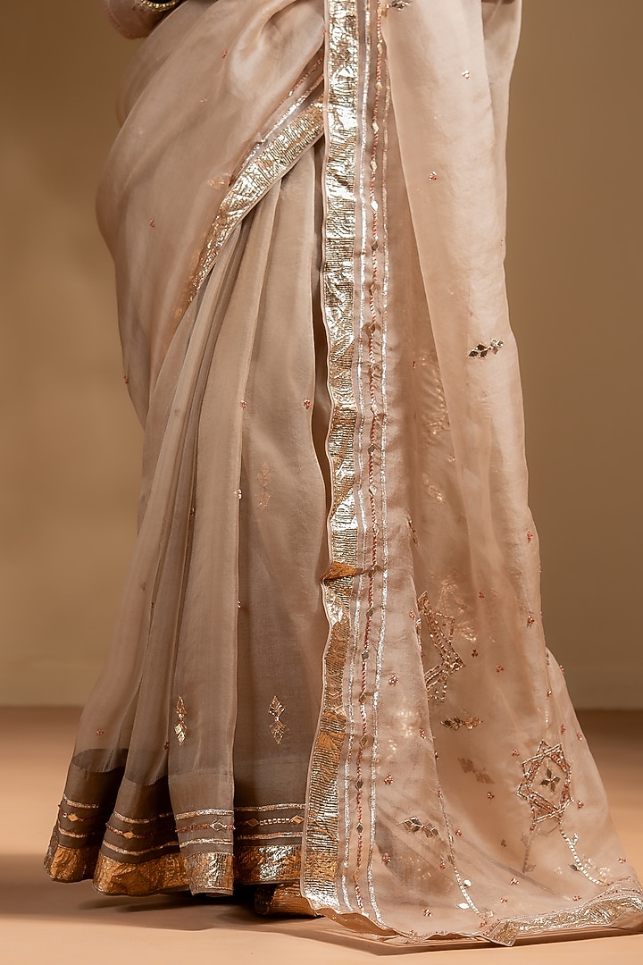 Mocha Organza Gota Work Wedding Saree Set by Baise Gaba at Pernia's Pop Up Shop