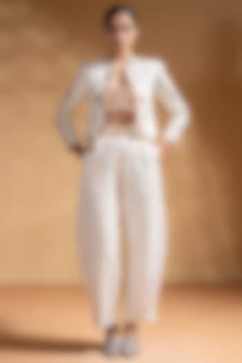 Off-White Dull Satin Gota Work Jacket Set by Baise Gaba at Pernia's Pop Up Shop