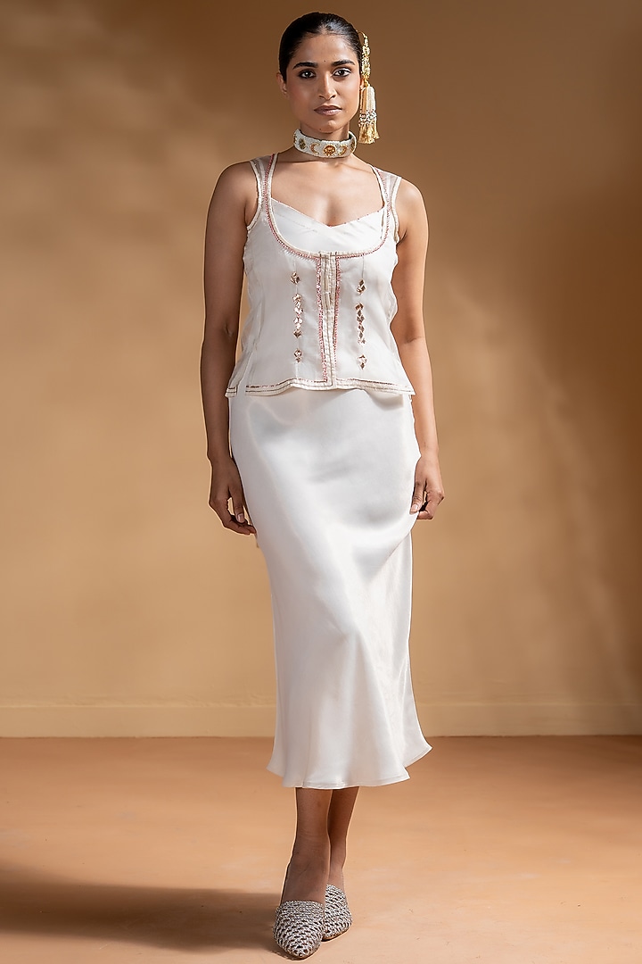 Off-White Dull Satin Jacket Vacation Dress by Baise Gaba at Pernia's Pop Up Shop