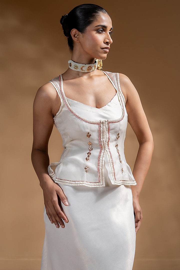 Off-White Dull Satin Jacket Vacation Dress by Baise Gaba at Pernia's Pop Up Shop