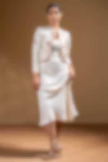 Off-White Dull Satin Jacket Vacation Dress by Baise Gaba at Pernia's Pop Up Shop