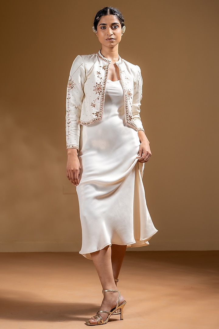 Off-White Dull Satin Jacket Vacation Dress by Baise Gaba at Pernia's Pop Up Shop
