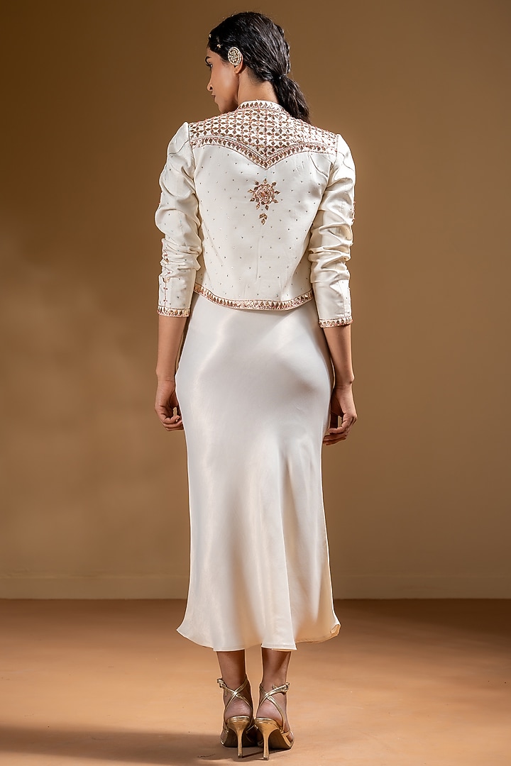 Off-White Dull Satin Jacket Vacation Dress by Baise Gaba at Pernia's Pop Up Shop