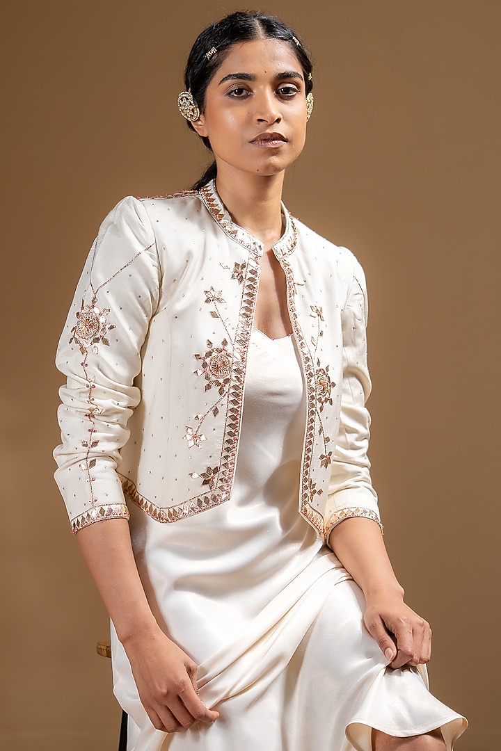 Off-White Dull Satin Jacket Vacation Dress by Baise Gaba at Pernia's Pop Up Shop