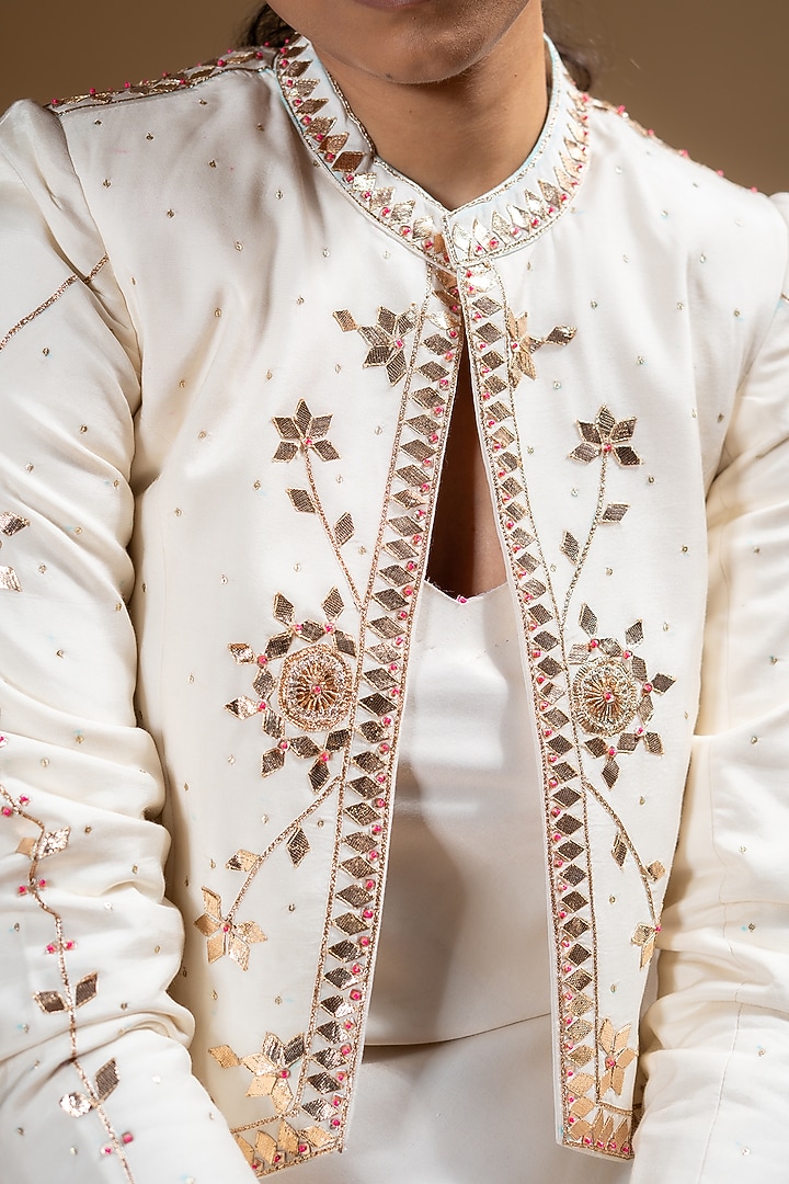 Off-White Dull Satin Jacket Vacation Dress by Baise Gaba at Pernia's Pop Up Shop
