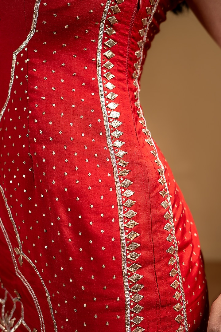 Red Muslin Gota Work Mini Vacation Dress by Baise Gaba at Pernia's Pop Up Shop