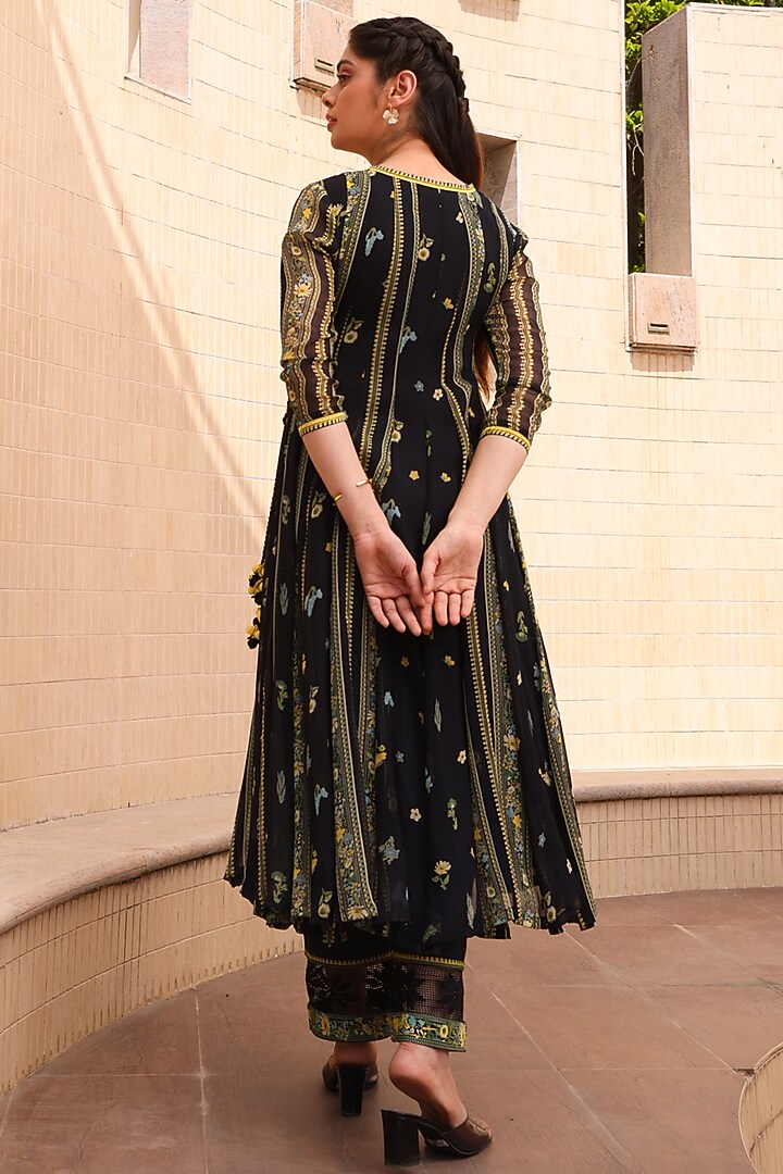 Black Chiffon Angrakha Anarkali Set by Baise Gaba at Pernia's Pop Up Shop