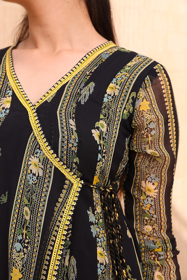 Black Chiffon Angrakha Anarkali Set by Baise Gaba at Pernia's Pop Up Shop
