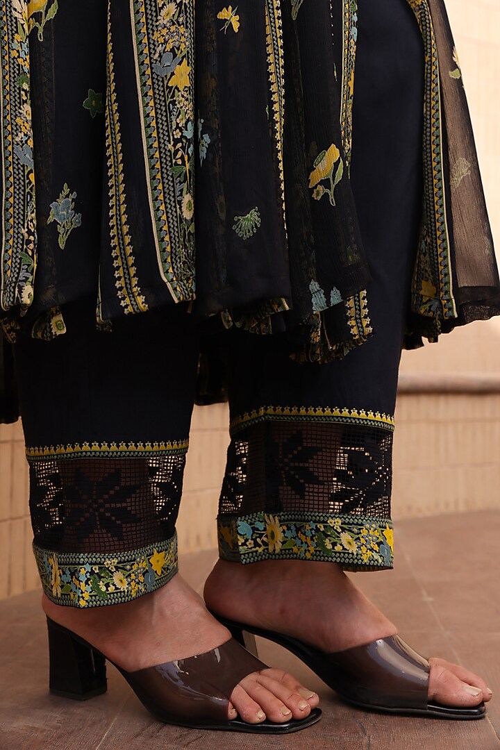 Black Chiffon Angrakha Anarkali Set by Baise Gaba at Pernia's Pop Up Shop