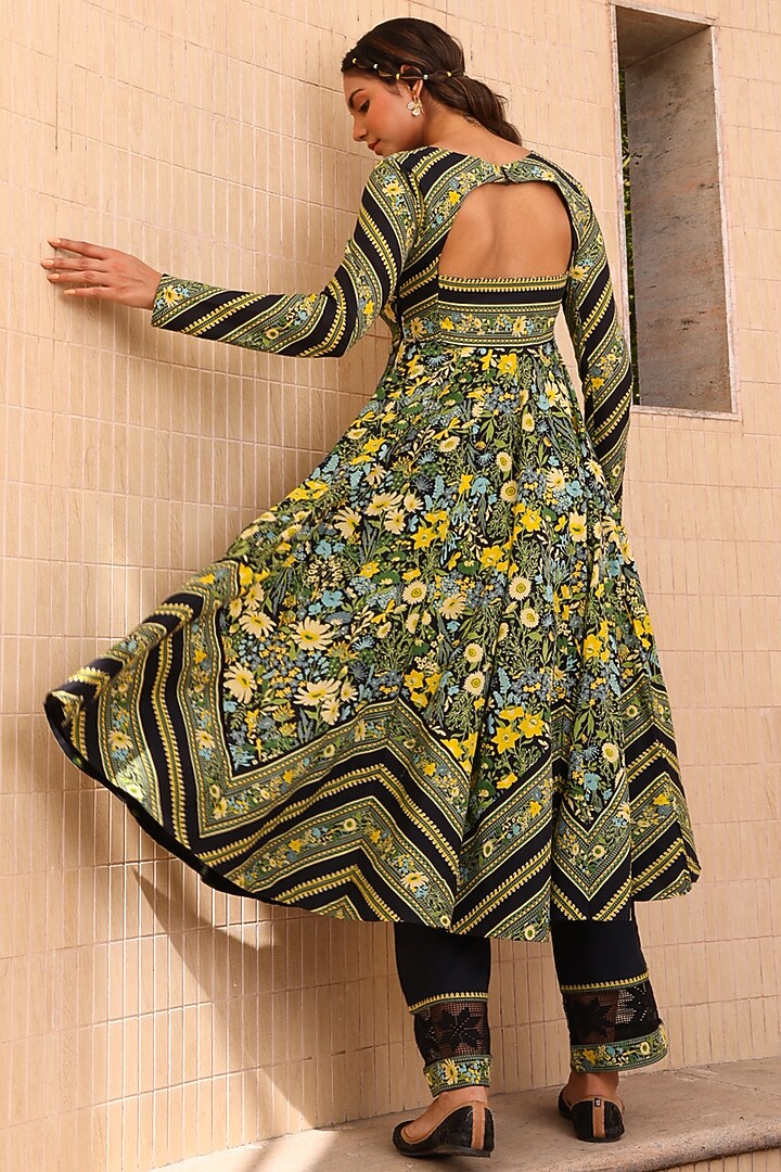 Black Cotton Moss Kalidar Anarkali Set by Baise Gaba at Pernia's Pop Up Shop