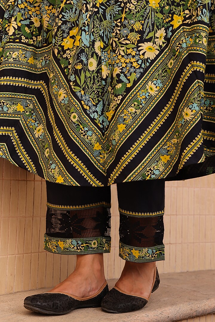 Black Cotton Moss Kalidar Anarkali Set by Baise Gaba at Pernia's Pop Up Shop