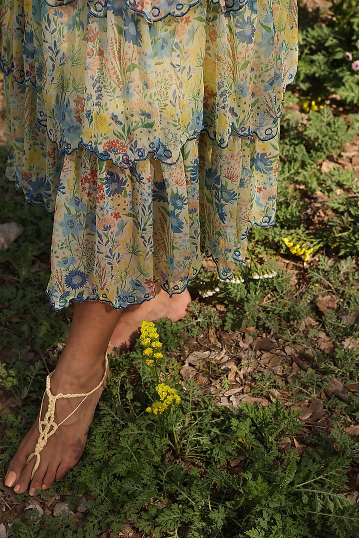 Pastel Yellow Chiffon Printed & Embroidered Summer Dress by Baise Gaba at Pernia's Pop Up Shop