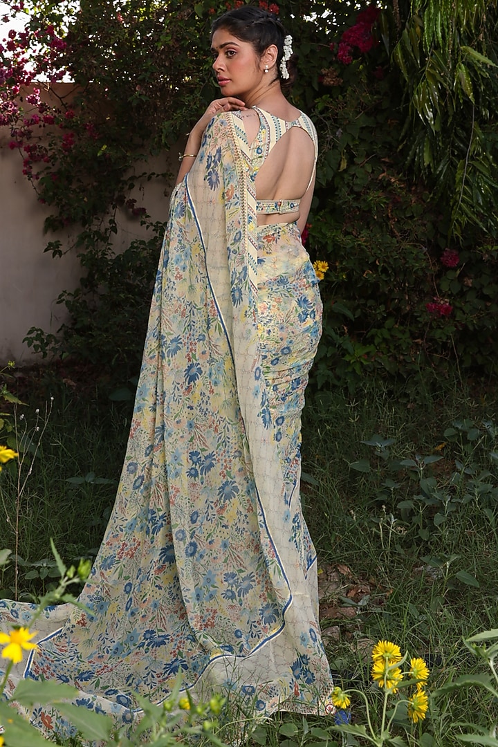 Yellow Chiffon Printed Festive Saree by Baise Gaba at Pernia's Pop Up Shop