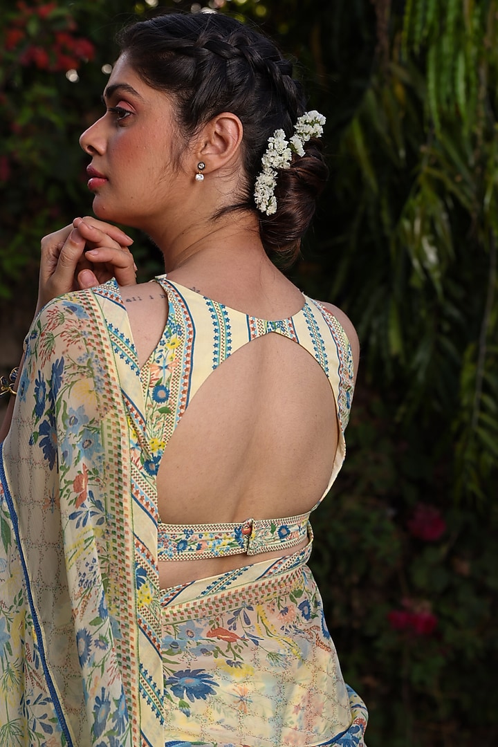 Yellow Chiffon Printed Festive Saree by Baise Gaba at Pernia's Pop Up Shop