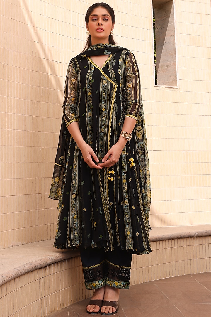 Black Chiffon Anarkali by Baise Gaba